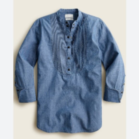 J. Crew Classic-fit Chambray Tuxedo Popover Shirt - Picture 2 of 9